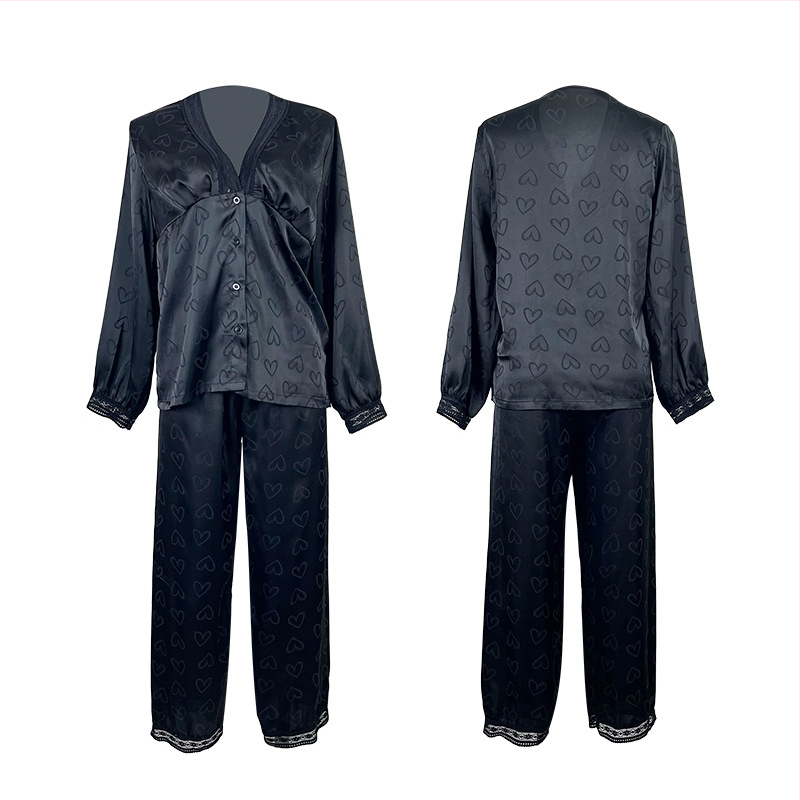 Európske a americké módne pyžamo s dlhým rukávom, sexy nohavice, oblek, dvojdielne pohodlné saténové žakárové domáce oblečenie 687