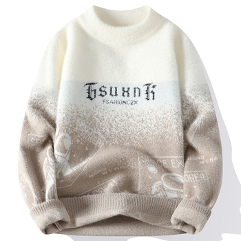 Φθινόπωρο και Χειμώνας Ανδρικό Φθινόπωρο-Χειμώνας με Στρογγυλή Λαιμόκοψη, Μακρυμάνικο Ζακάρ Ντεγκραντέ Πουλόβερ, Μοντέρνο Νεανικό Ανδρικό Πλεκτό