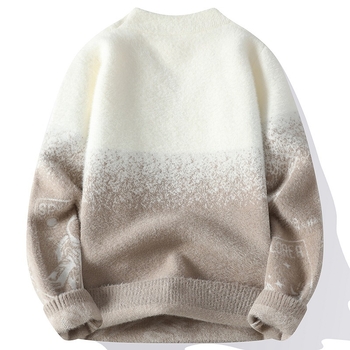 Φθινόπωρο και Χειμώνας Ανδρικό Φθινόπωρο-Χειμώνας με Στρογγυλή Λαιμόκοψη, Μακρυμάνικο Ζακάρ Ντεγκραντέ Πουλόβερ, Μοντέρνο Νεανικό Ανδρικό Πλεκτό