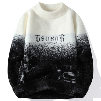 Φθινόπωρο και Χειμώνας Ανδρικό Φθινόπωρο-Χειμώνας με Στρογγυλή Λαιμόκοψη, Μακρυμάνικο Ζακάρ Ντεγκραντέ Πουλόβερ, Μοντέρνο Νεανικό Ανδρικό Πλεκτό