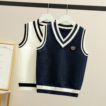 2025. aasta uued keskmise ja suure suurusega poiste vestid sügiseks ja talveks, suurte laste puhtast puuvillast kootud vestid, koolivormid sügiseks ja talveks, trendikad hulgimüügitooted