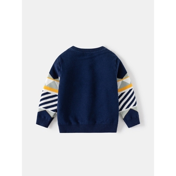 Φθινόπωρο και χειμώνας 2024 νέο παιδικό πουλόβερ διπλό βαμβακερό ζακέτα με ριγέ ρόμβο πουλόβερ V γιακά μια γενιά μαλλιών