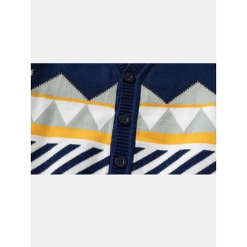 Φθινόπωρο και χειμώνας 2024 νέο παιδικό πουλόβερ διπλό βαμβακερό ζακέτα με ριγέ ρόμβο πουλόβερ V γιακά μια γενιά μαλλιών