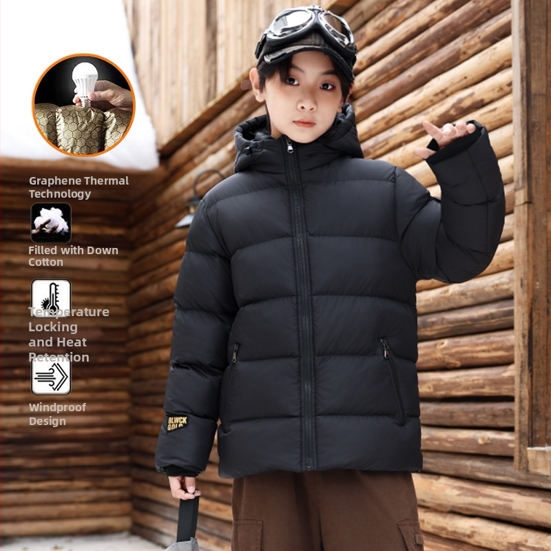 Παιδικό μπουφάν με επένδυση από πούπουλο και βαμβάκι, μαύρο χρυσό κοντό παλτό, μεγάλο παιδικό παλτό με επένδυση από βαμβάκι, αδιάβροχο, χειμερινό κοστούμι για αγόρια