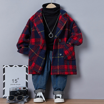 Bērnu rūtainas vilnas virsdrēbes korejiešu stilā rudens un ziemas jaunā stila zēnu un meiteņu silta vējjaka bērnu apģērbu jaka stepēta un sabiezināta