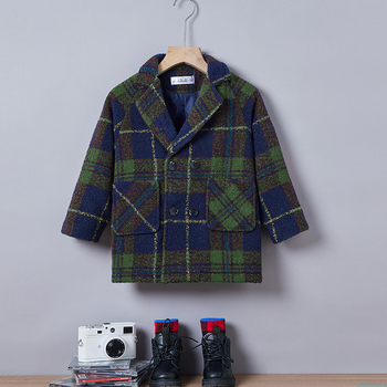 Bērnu rūtainas vilnas virsdrēbes korejiešu stilā rudens un ziemas jaunā stila zēnu un meiteņu silta vējjaka bērnu apģērbu jaka stepēta un sabiezināta