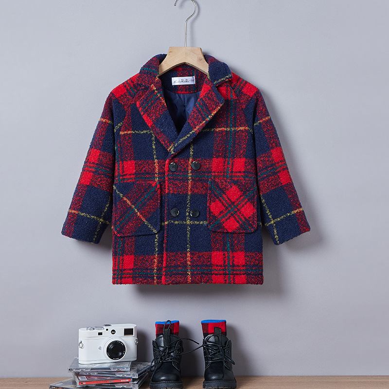 Bērnu rūtainas vilnas virsdrēbes korejiešu stilā rudens un ziemas jaunā stila zēnu un meiteņu silta vējjaka bērnu apģērbu jaka stepēta un sabiezināta