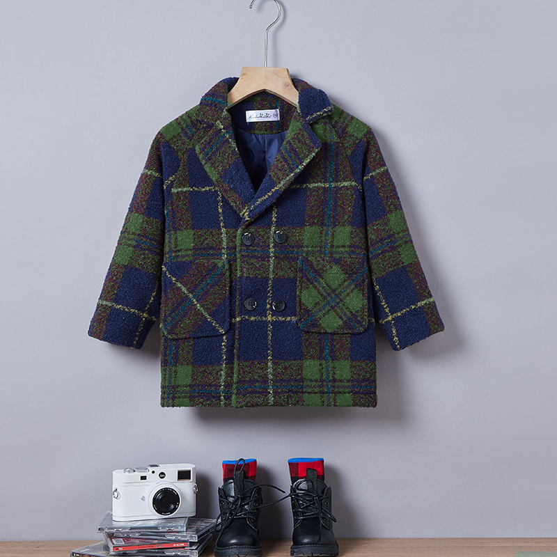 Bērnu rūtainas vilnas virsdrēbes korejiešu stilā rudens un ziemas jaunā stila zēnu un meiteņu silta vējjaka bērnu apģērbu jaka stepēta un sabiezināta