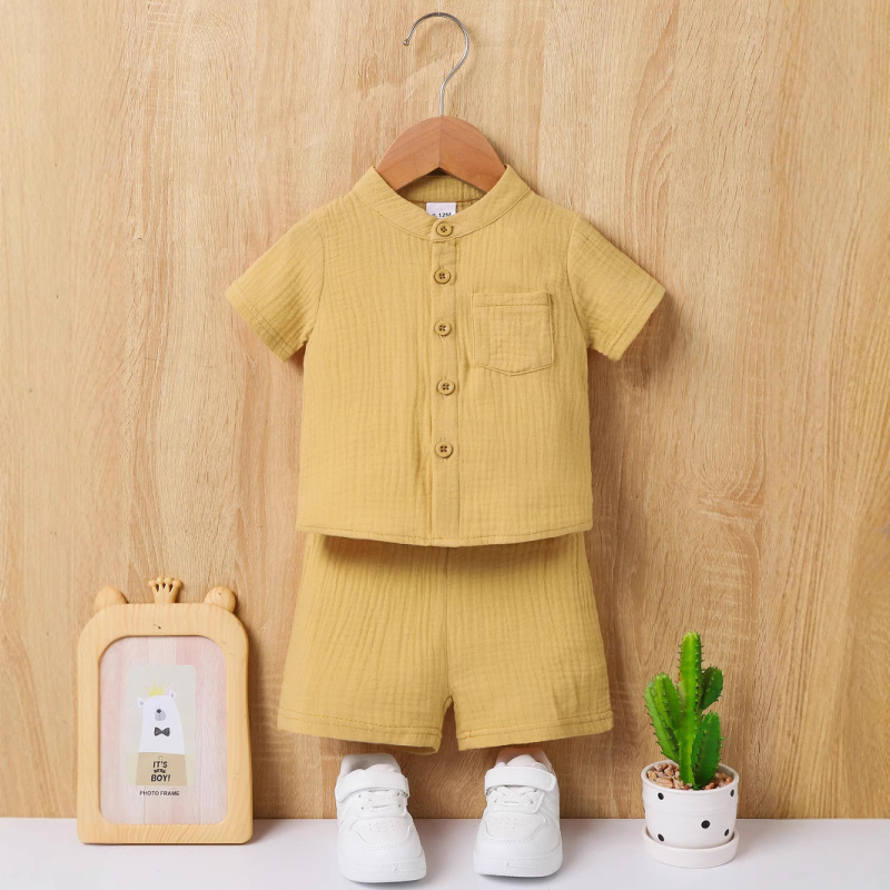 Ljetni novi okrugli izrez s kratkim rukavima, jednostruki top i kratke hlače za dječake, modni, zgodni, slatki, dva komada