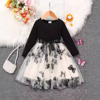 Ευρωπαϊκή και αμερικανική εξαγωγή φθινοπώρου και χειμώνα κορίτσια πριγκίπισσα με μακριά μανίκια, μακριά φούστα, καθαρό χρώμα, κεντημένο φόρεμα μόδας πεταλούδας