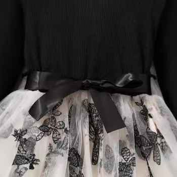 Ευρωπαϊκή και αμερικανική εξαγωγή φθινοπώρου και χειμώνα κορίτσια πριγκίπισσα με μακριά μανίκια, μακριά φούστα, καθαρό χρώμα, κεντημένο φόρεμα μόδας πεταλούδας