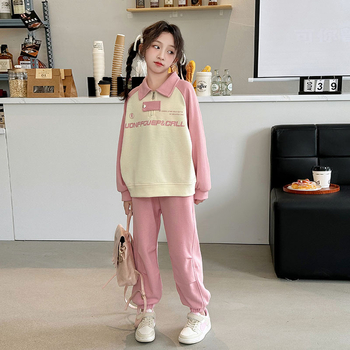 Κοριτσίστικο ανοιξιάτικο κοστούμι 2024, νέο παιδικό δυτικό στυλ casual print POLO γιακάς, δύο τεμαχίων, ανοιξιάτικα ρούχα