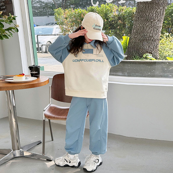 Κοριτσίστικο ανοιξιάτικο κοστούμι 2024, νέο παιδικό δυτικό στυλ casual print POLO γιακάς, δύο τεμαχίων, ανοιξιάτικα ρούχα