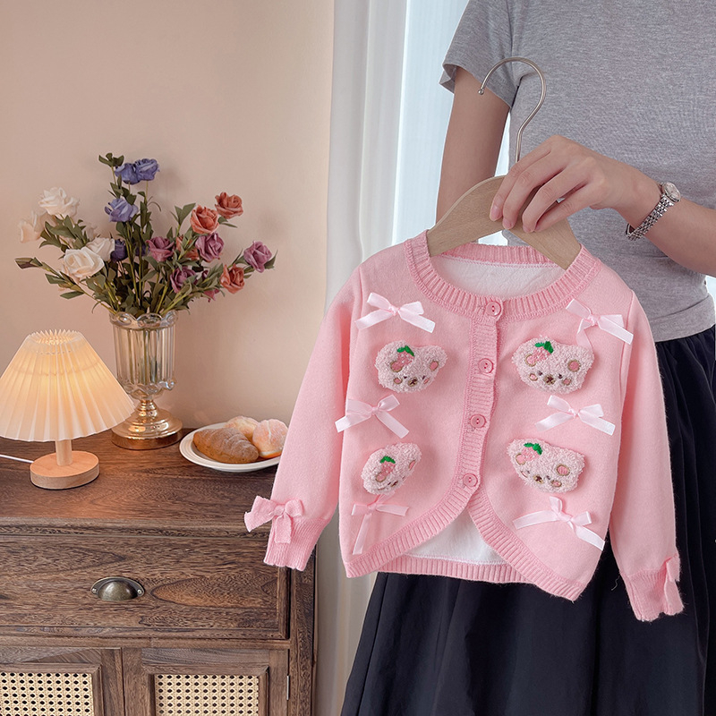 Korea stiilis tüdrukute kootud kardigan kevad ja sügis 2024 uus stiilne kampsun beebitüdruku villane moodne mantel