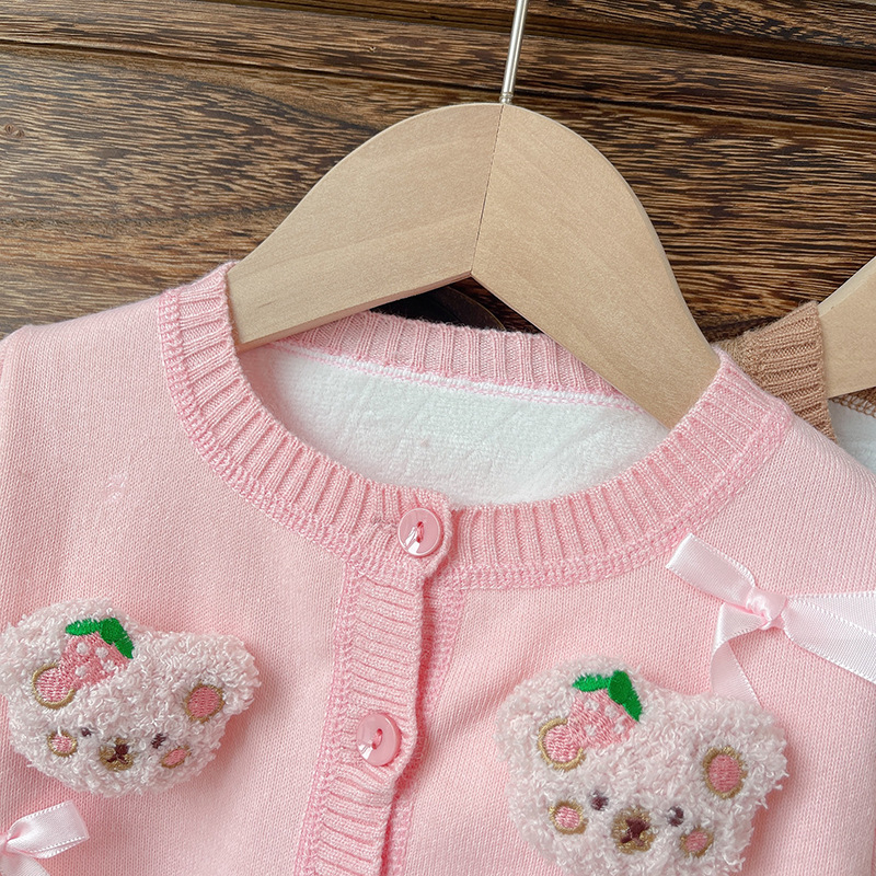 Korea stiilis tüdrukute kootud kardigan kevad ja sügis 2024 uus stiilne kampsun beebitüdruku villane moodne mantel