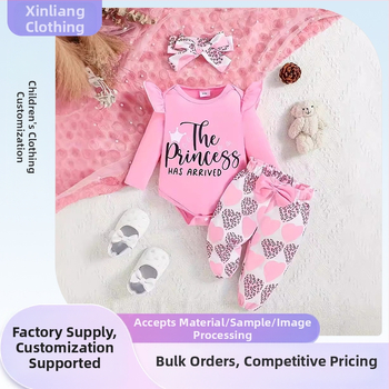 Dječja odjeća, majica dugih rukava za bebe za proljeće i jesen, ljubavne hlače s maramom za glavu, set od tri dijela