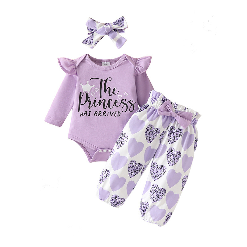 Dječja odjeća, majica dugih rukava za bebe za proljeće i jesen, ljubavne hlače s maramom za glavu, set od tri dijela