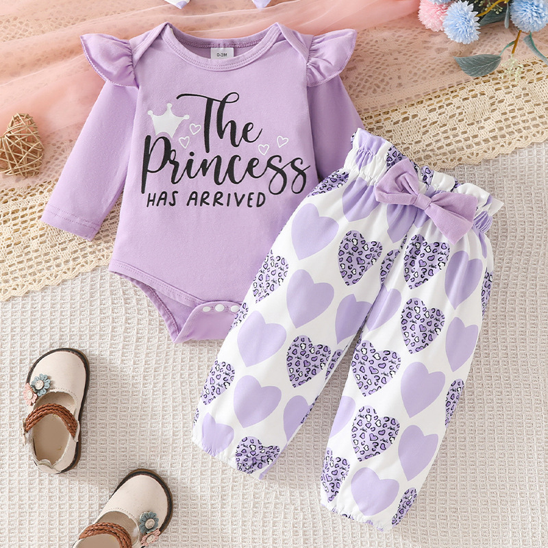 Dječja odjeća, majica dugih rukava za bebe za proljeće i jesen, ljubavne hlače s maramom za glavu, set od tri dijela