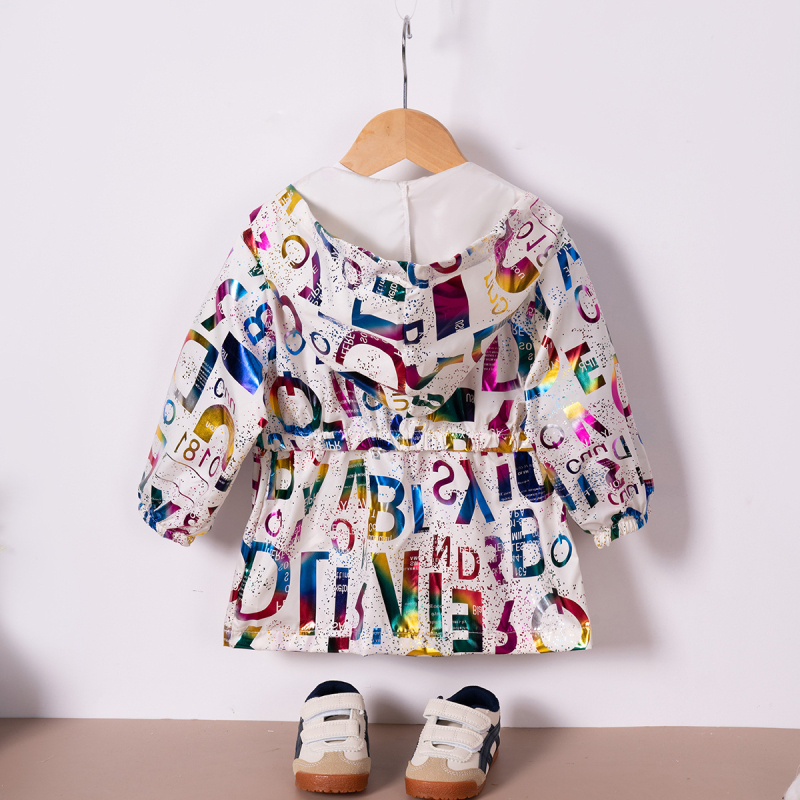 na sklade Jarné a jesenné nové chlapčenské a dievčenské písmenkové bronzové svetlé bundy s kapucňou a zipsom, dlhý top, ležérne Temu