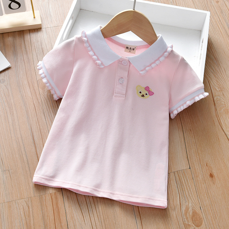 Tüdrukute suvine valge särk 2023 uus laste värske vabaaja topp stiilne rinnamikrofoniga lühikeste varrukatega särk laste riided