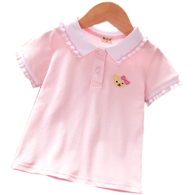 Tüdrukute suvine valge särk 2023 uus laste värske vabaaja topp stiilne rinnamikrofoniga lühikeste varrukatega särk laste riided