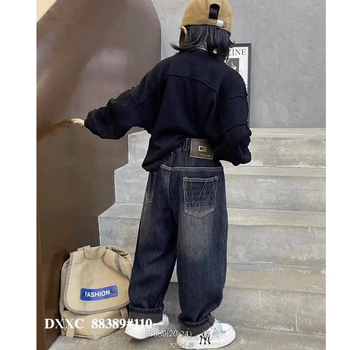 Laste poiste fliisvoodriga püksid, paksendatud teksad, 2024. aasta uued poiste suured laste ühes tükis lahtised püksid