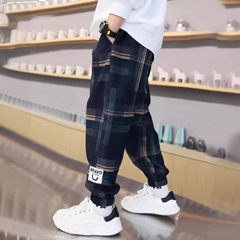 Laste poiste ruudulised püksid 2024. aasta uued suvised teksad kevadeks ja sügiseks, õhukesed suured laste lääne stiilis püksid