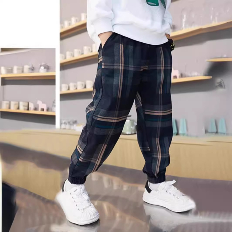 Laste poiste ruudulised püksid 2024. aasta uued suvised teksad kevadeks ja sügiseks, õhukesed suured laste lääne stiilis püksid