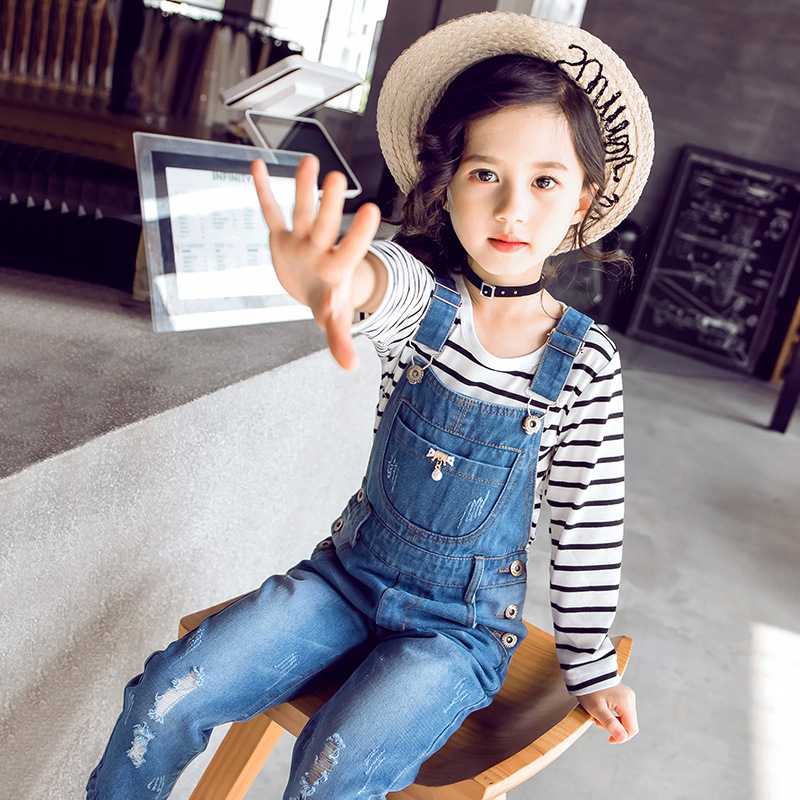 Detské oblečenie Dievčenské rifľové overaly Jarný a jesenný štýl Stredné a veľké detské overaly Nové jesenné oblečenie 2025 Detské rifľové nohavice