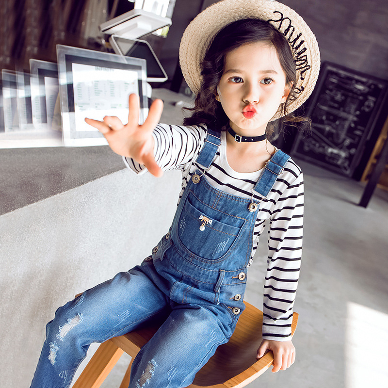 Detské oblečenie Dievčenské rifľové overaly Jarný a jesenný štýl Stredné a veľké detské overaly Nové jesenné oblečenie 2025 Detské rifľové nohavice