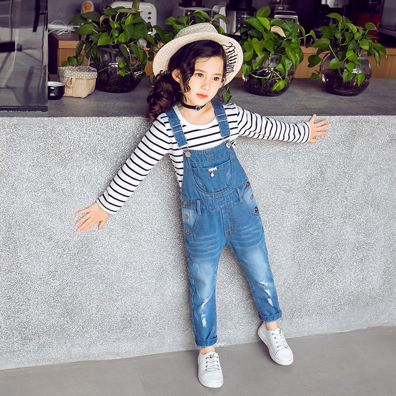 Detské oblečenie Dievčenské rifľové overaly Jarný a jesenný štýl Stredné a veľké detské overaly Nové jesenné oblečenie 2025 Detské rifľové nohavice
