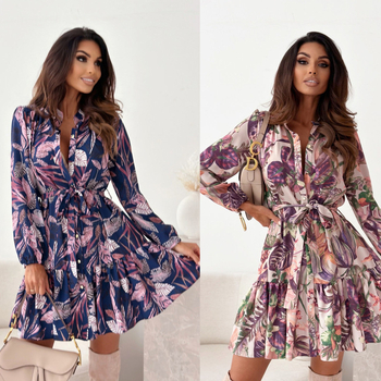 Ženska jesenska haljina s dugim rukavima i printom gumba, prekogranična prodaja putem AliExpressa, Amazona, u struku, s printom, suknja s nabranim vezanjem i suknja