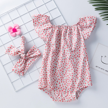Ljetna odjeća za bebe s cvjetnim priнтovima, malim letećim rukavima, ženska dječja kombinezon u zapadnjačkom stilu, slatka kućna odjeća, dodaci za kosu, odijelo, modno odijelo