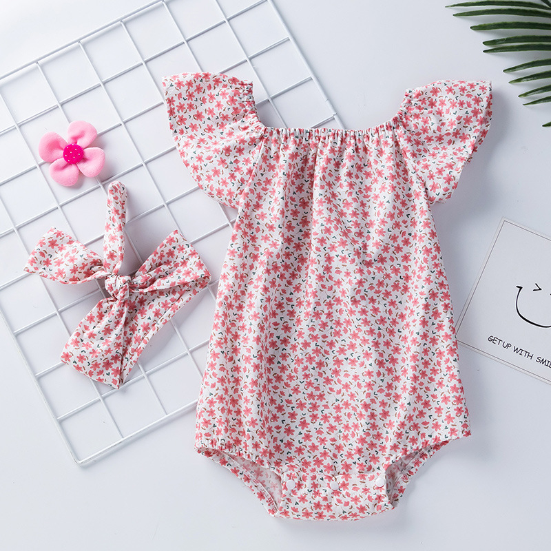 Ljetna odjeća za bebe s cvjetnim priнтovima, malim letećim rukavima, ženska dječja kombinezon u zapadnjačkom stilu, slatka kućna odjeća, dodaci za kosu, odijelo, modno odijelo