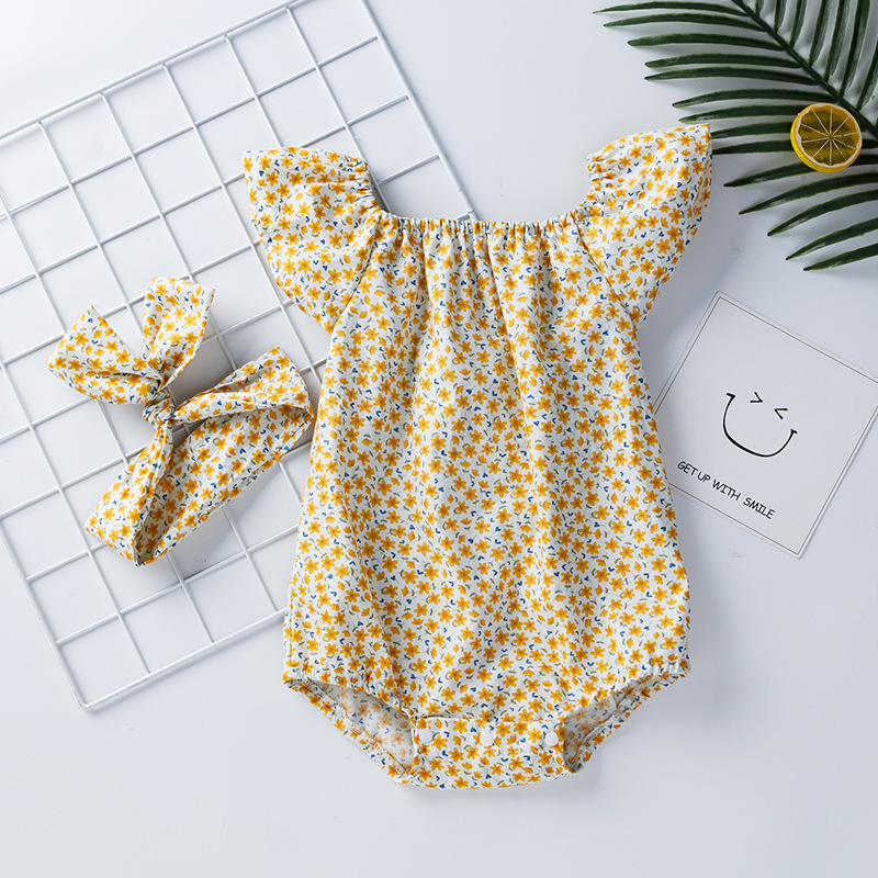 Ljetna odjeća za bebe s cvjetnim priнтovima, malim letećim rukavima, ženska dječja kombinezon u zapadnjačkom stilu, slatka kućna odjeća, dodaci za kosu, odijelo, modno odijelo