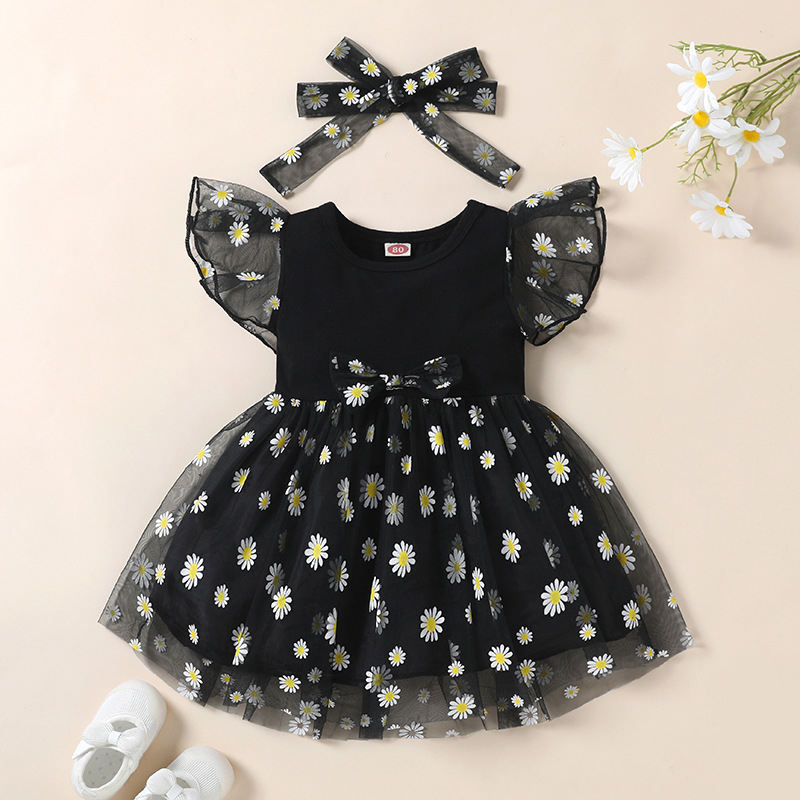 2023 Amazon Foreign Trade Explosions Detské šaty Sieťované košeľové šaty Kvetinové sieťované dievčenské šaty