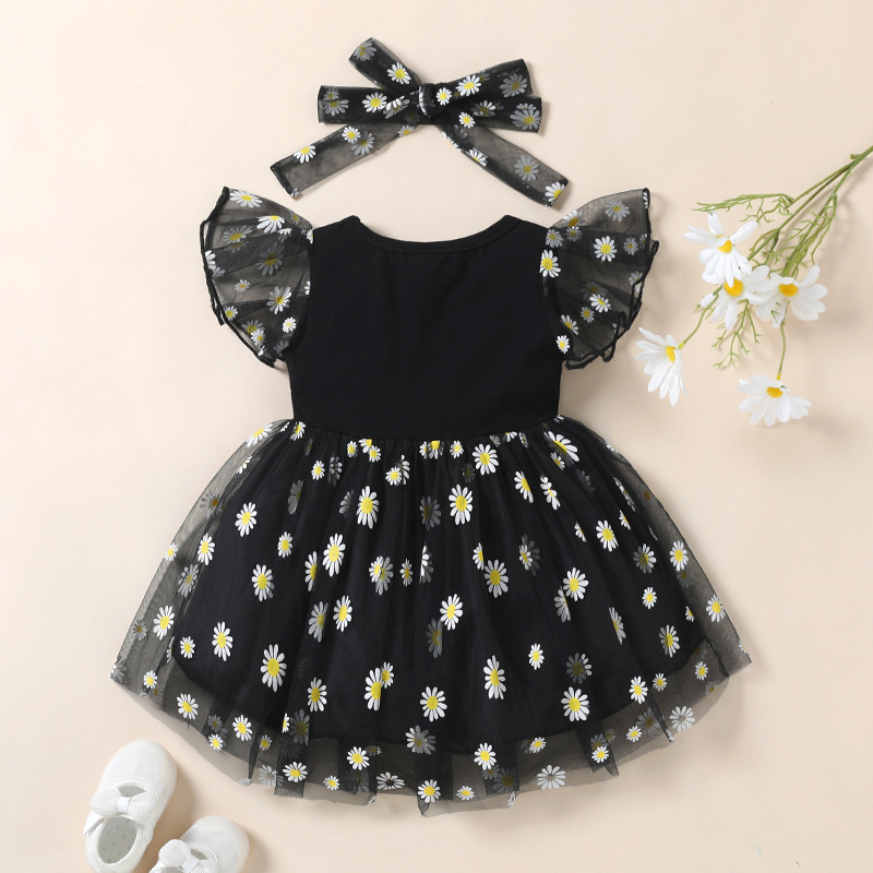 2023 Amazon Foreign Trade Explosions Detské šaty Sieťované košeľové šaty Kvetinové sieťované dievčenské šaty