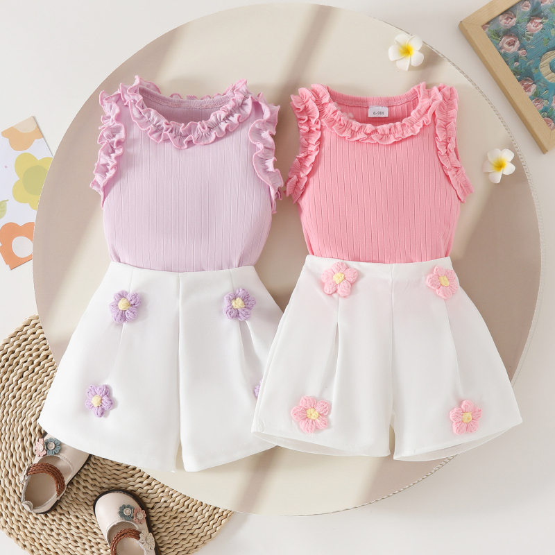 Amazon Letné novorodenecké volánikové šortky bez rukávov s kvetinovým vzorom, dvojdielny oblek