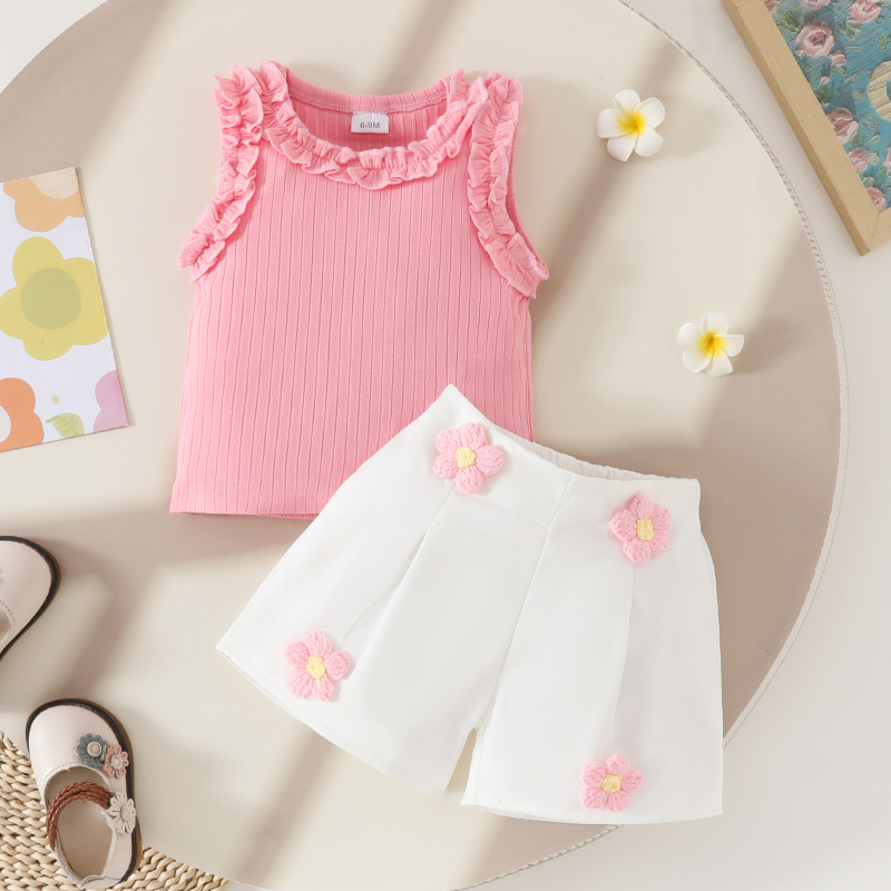 Amazon Letné novorodenecké volánikové šortky bez rukávov s kvetinovým vzorom, dvojdielny oblek