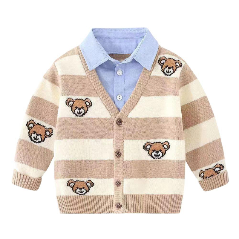 Πουλόβερ για αγόρια, παλτό, άνοιξη, νέο παιδικό ψεύτικο δύο τεμαχίων γιακάς πουκάμισου, μάλλινο εσωτερικό, εξωτερικό ένδυμα σε απόθεμα