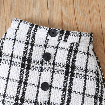 Διασυνοριακό INS μωρό κορίτσι Καλοκαιρινό μονόχρωμο τσαντάκι με μανίκια, τρίγωνο σορτσάκι, καρό κοντή φούστα, μαντήλι για το κεφάλι