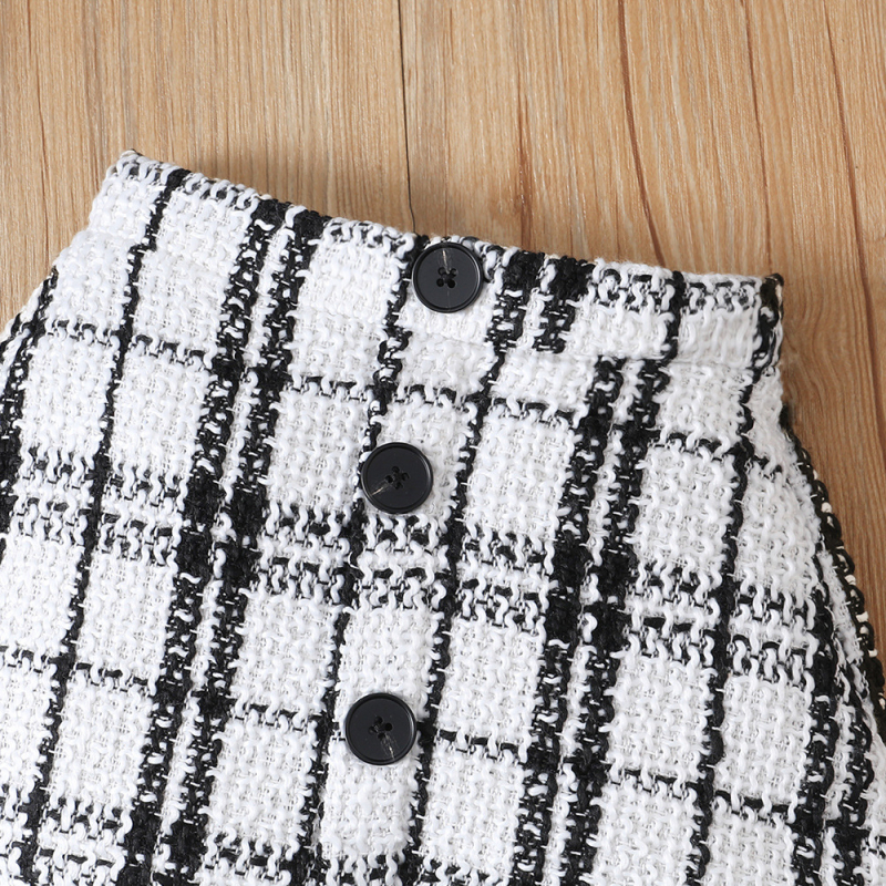 Letná jednofarebná letná dievčenská taška s lietajúcim rukávom, trojuholníkový overal, kockovaná krátka sukňa, šatka