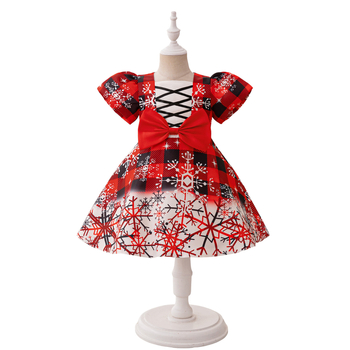 Vianočné šaty pre dievčatá s potlačou snehových vločiek, detské šaty, európske a americké detské klavírne cosplay šaty
