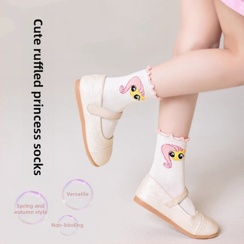 Κάλτσες για κορίτσια, ανοιξιάτικες και φθινοπωρινές παιδικές κάλτσες, δαντελένιες κάλτσες πριγκίπισσας, μεσαίου μεγέθους κάλτσες με κινούμενα σχέδια, ουράνιο τόξο, γυναικείες κάλτσες με σχέδιο πόνι