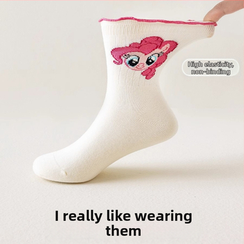 Κάλτσες για κορίτσια, ανοιξιάτικες και φθινοπωρινές παιδικές κάλτσες, δαντελένιες κάλτσες πριγκίπισσας, μεσαίου μεγέθους κάλτσες με κινούμενα σχέδια, ουράνιο τόξο, γυναικείες κάλτσες με σχέδιο πόνι