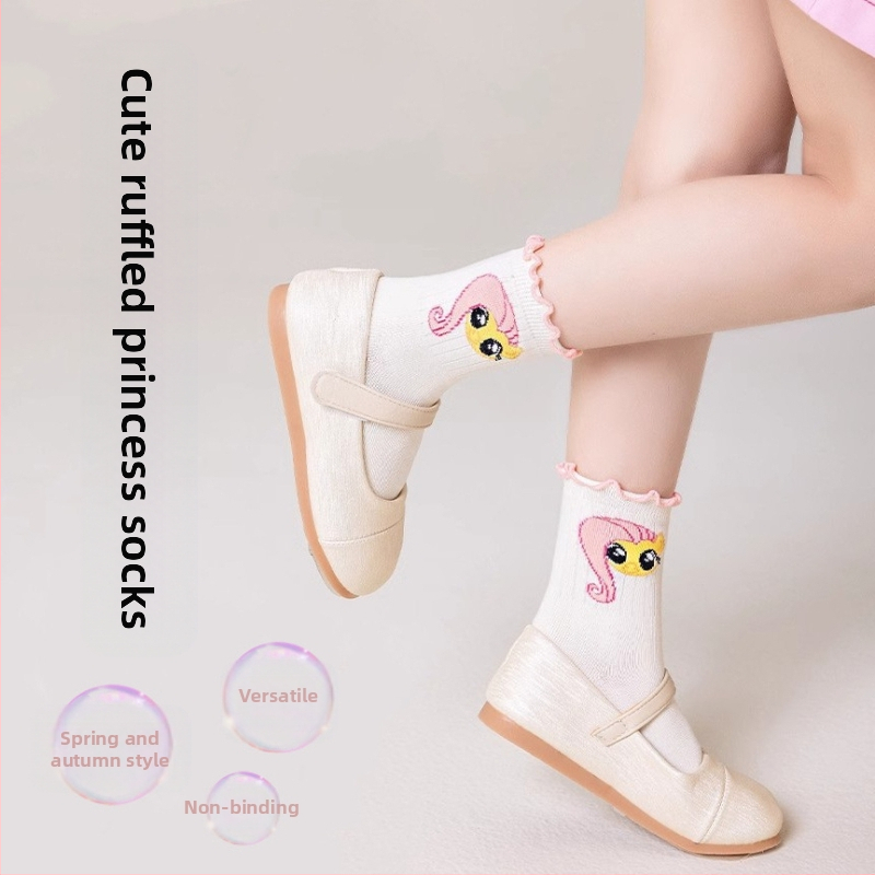 Чорапи за момичета, пролетни и есенни детски чорапи, дантелени принцеси, чорапи със среден размер, анимационни филми с дъгово пони, универсални дамски чорапи