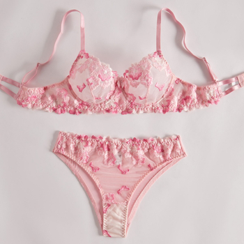Cabano Cross-Border European and American Sexy Suit Priehľadný kvetinový vyšívaný čipkový sexy podprsenkový oblek pre dievčatá Pure Desire