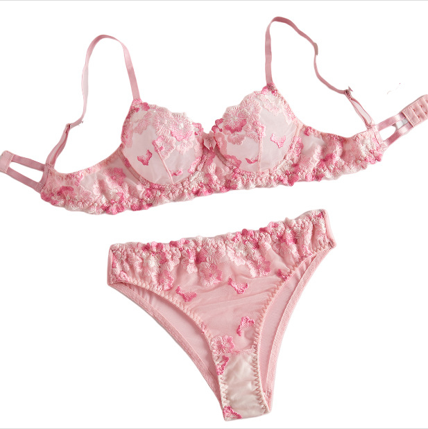 Cabano Cross-Border European and American Sexy Suit Priehľadný kvetinový vyšívaný čipkový sexy podprsenkový oblek pre dievčatá Pure Desire