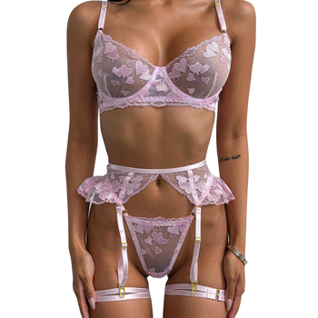 Σετ τεσσάρων τεμαχίων σέξι εσωρούχων σε σχήμα καρδιάς σε διασυνοριακές αγορές στην Ευρώπη και τις Ηνωμένες Πολιτείες, με κέντημα σε σχήμα καρδιάς και υψηλής ποιότητας, σετ τεσσάρων τεμαχίων με σέξι εσώρουχα σε στενή γραμμή.