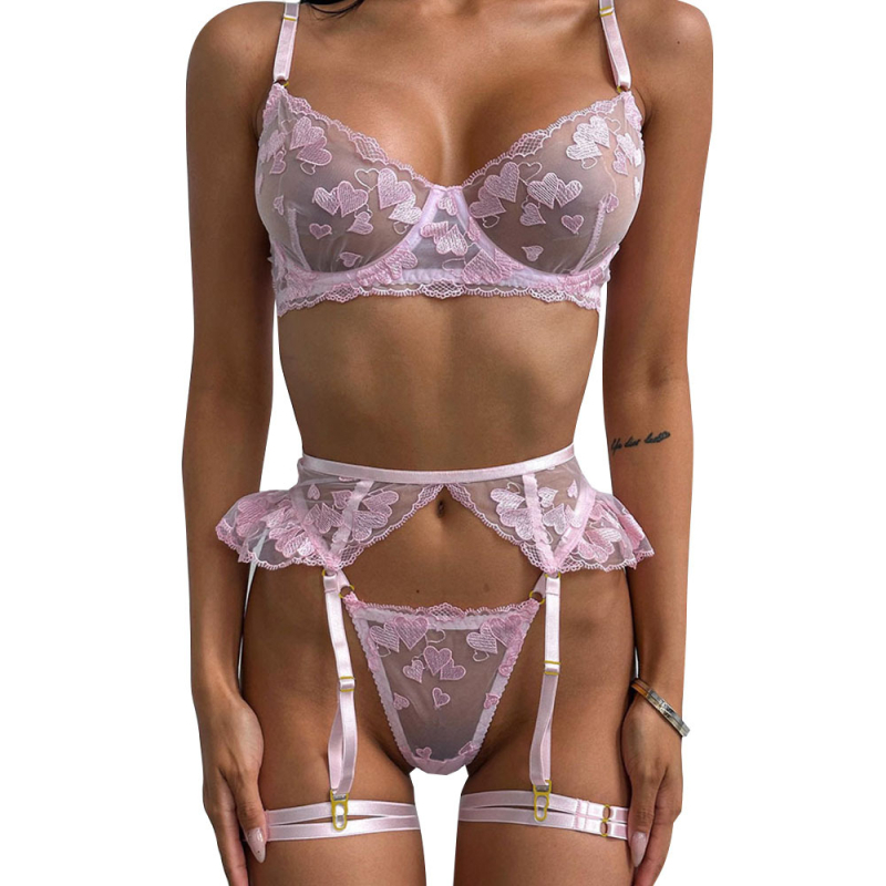 Σετ τεσσάρων τεμαχίων σέξι εσωρούχων σε σχήμα καρδιάς σε διασυνοριακές αγορές στην Ευρώπη και τις Ηνωμένες Πολιτείες, με κέντημα σε σχήμα καρδιάς και υψηλής ποιότητας, σετ τεσσάρων τεμαχίων με σέξι εσώρουχα σε στενή γραμμή.